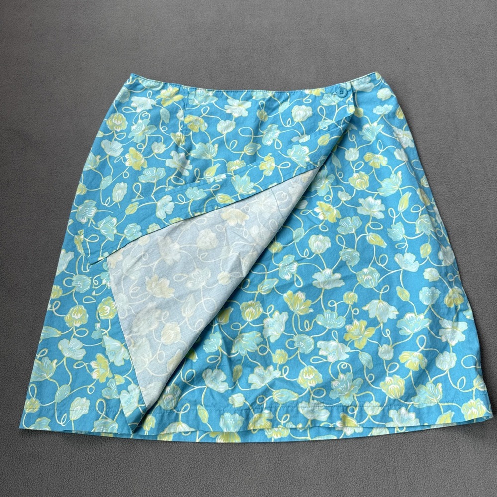 Talbots Wrap Skirt Womens 14 Blue Floral Wrap ALine Knee Length Cotton Light - Picture 3 of 11